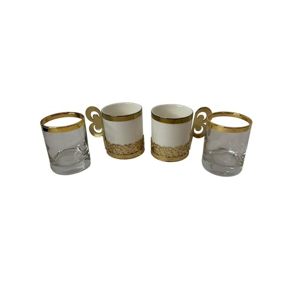 Turkish Gold Mirrored Tray Espresso Cups & Shot Glasses Ottoman Style Set For 2 - Picture 12 of 12